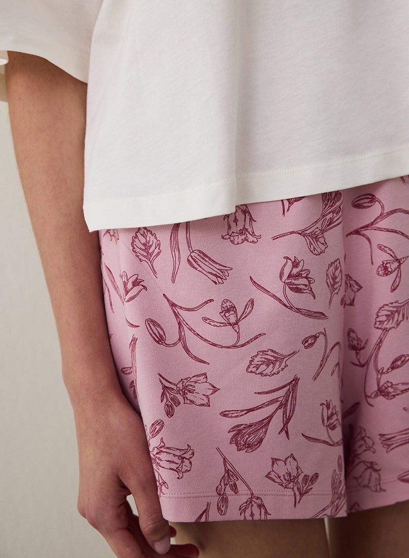 Penti Ecru Steppe Tulip Floral Printed Organic Cotton Crew Neck Short Sleeve Pajama Set With Shorts - Image 4